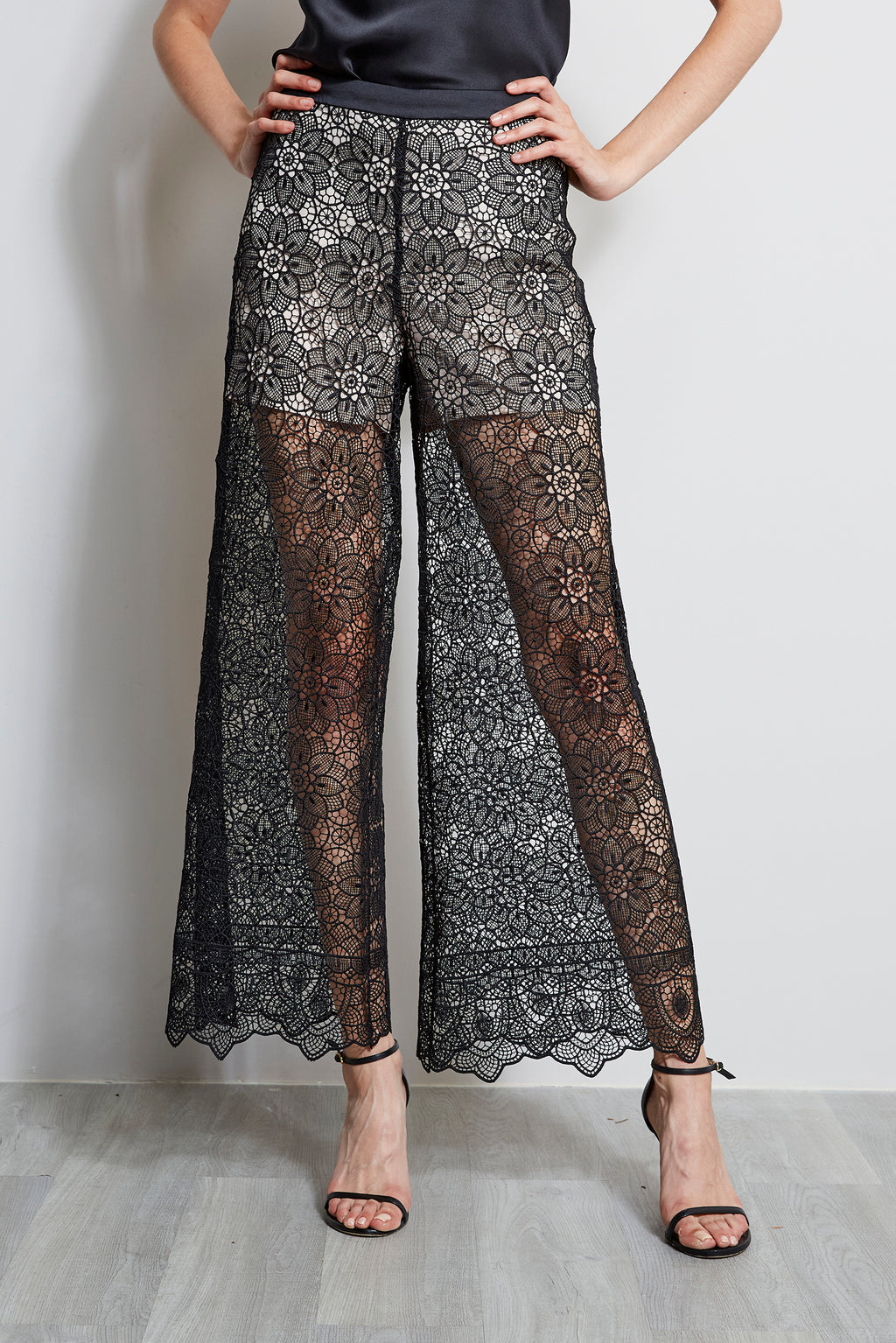 Black Lace Wide Leg Trousers