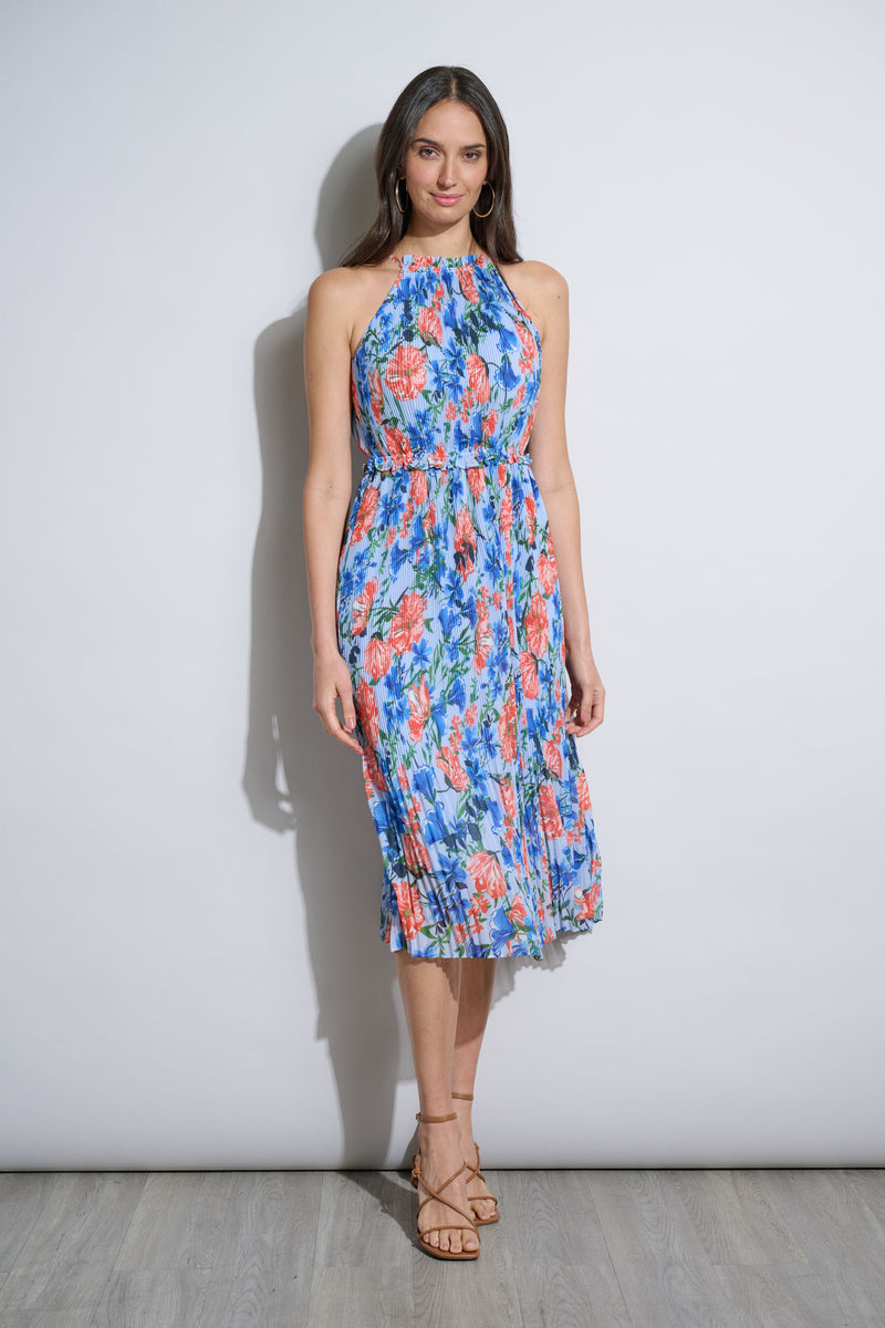 Floral Halter Pleated Midi Dress Elie Tahari Floral Halter Pleated Midi Dress Elie Tahari