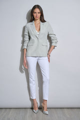 Plaid Ruched Sleeve Linen Blazer