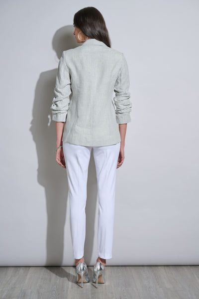 Plaid Ruched Sleeve Linen Blazer Image 5