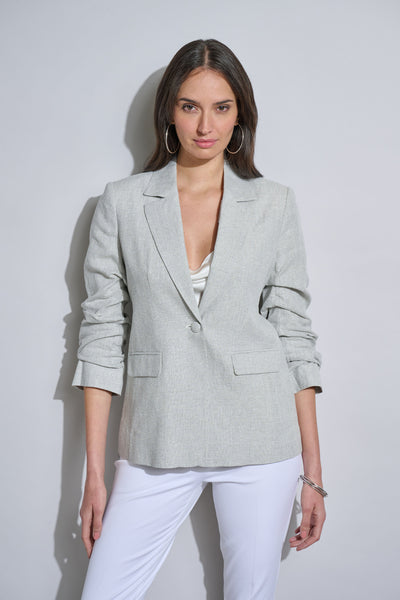 Plaid Ruched Sleeve Linen Blazer Image 1