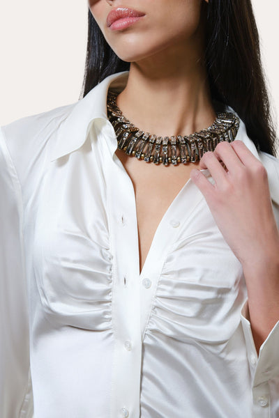 Anya Silk Charmeuse Ruched Shirt