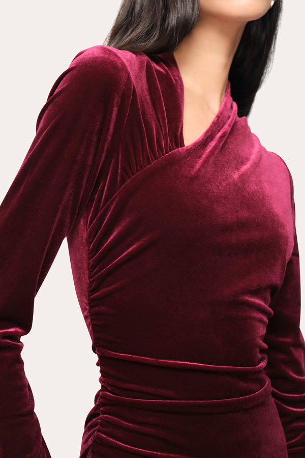 Asymmetric Ruched Velvet Dress