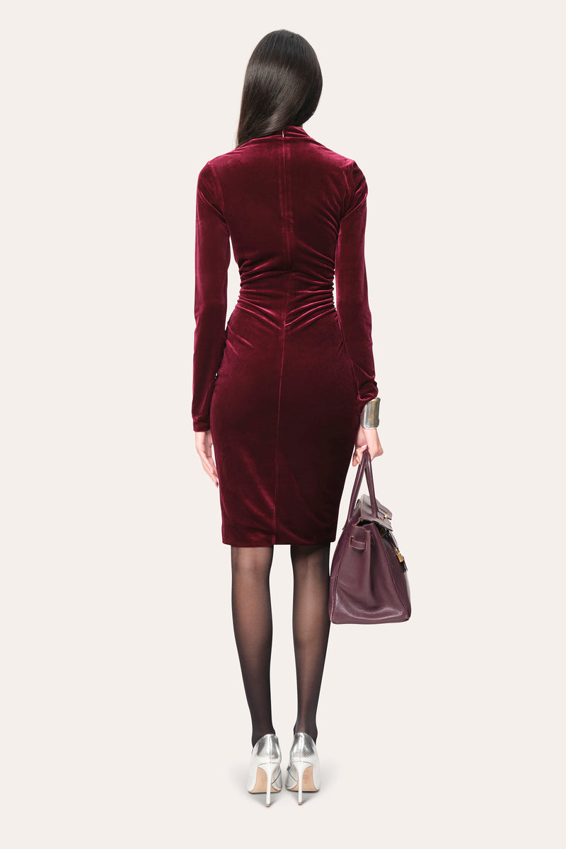 Asymmetric Ruched Velvet Dress