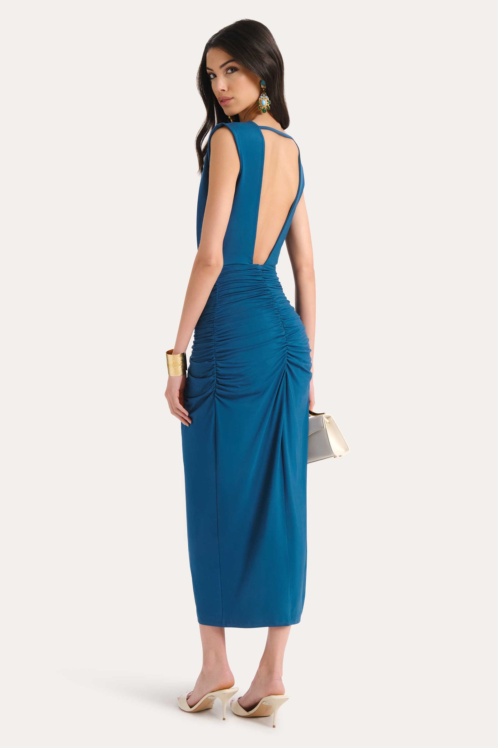 Gwen Ruched Midi Dress Elie Tahari Gwen Ruched Midi Dress Elie Tahari