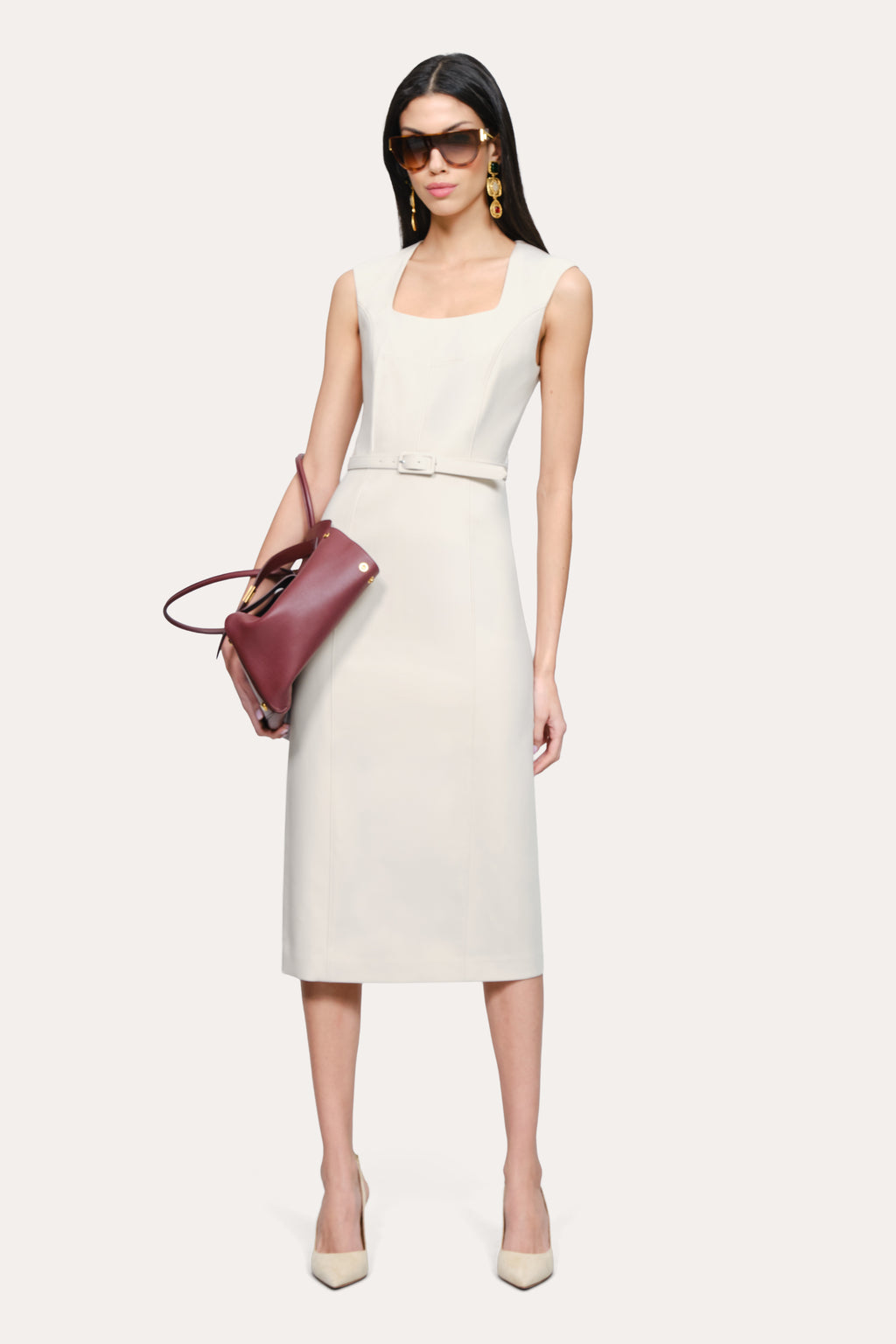 Elie Tahari Margaret Belted Midi Dress