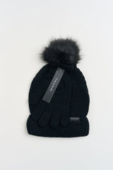Lined Faux Fur Pom Beanie & Glove Set