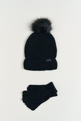 Lined Faux Fur Pom Beanie & Glove Set
