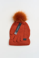 Lined Faux Fur Pom Beanie & Glove Set