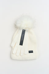 Lined Faux Fur Pom Beanie & Glove Set