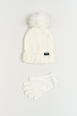 Lined Faux Fur Pom Beanie & Glove Set