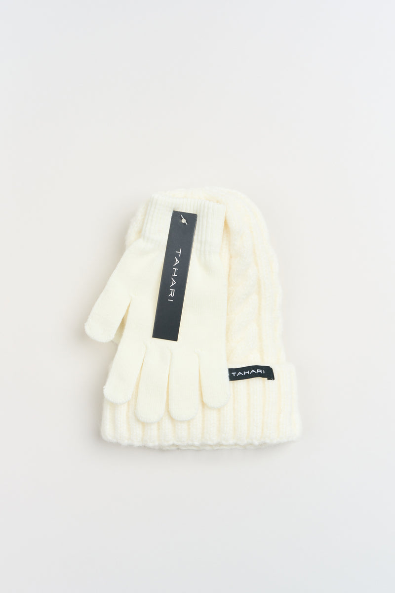 Cable Knit Beanie Hat & Gloves