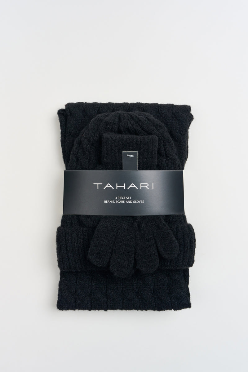 Lined Cable Knit Hat, Gloves & Scarf Set