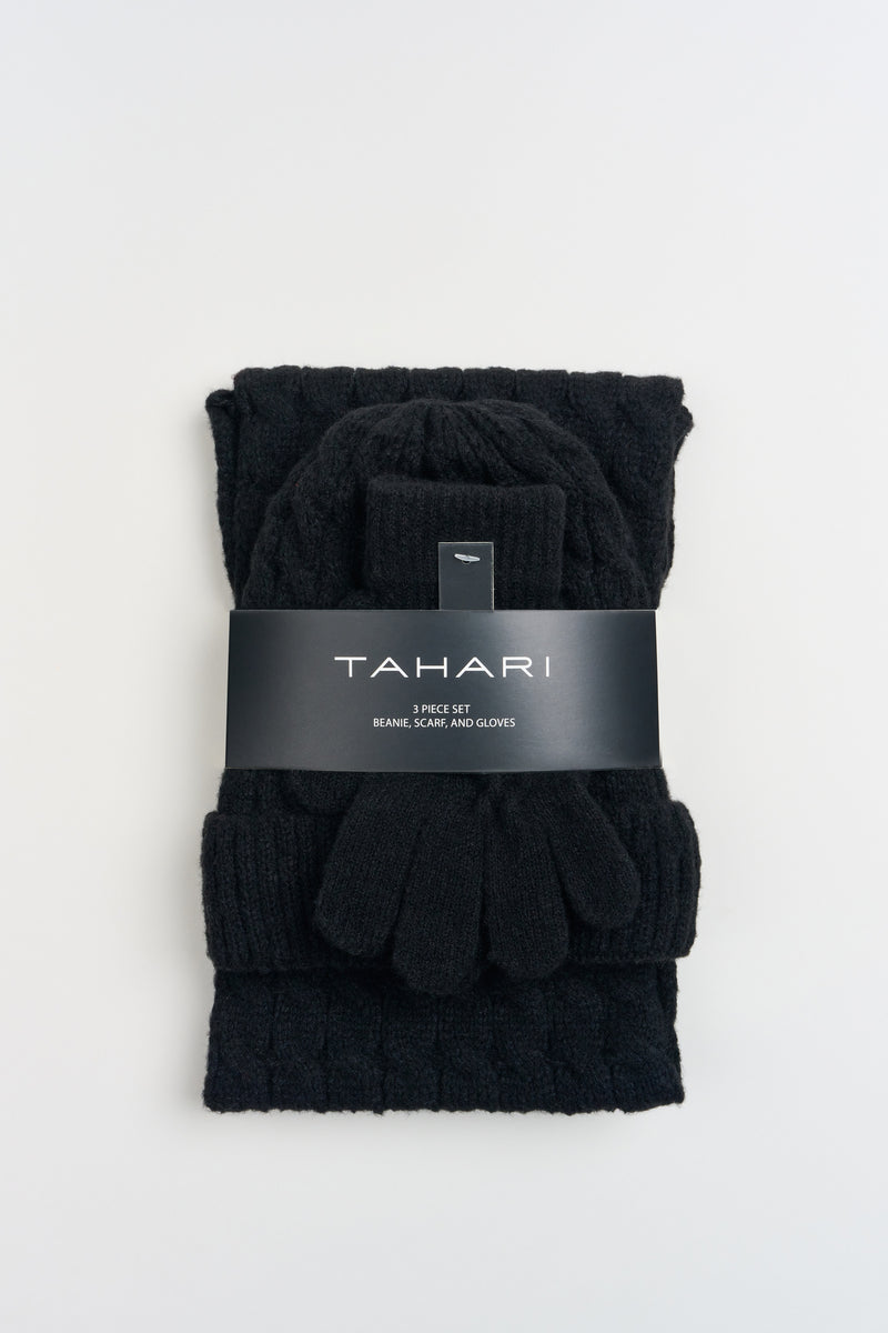 Tahari Lined Cable Knit Hat, Gloves & Scarf Set