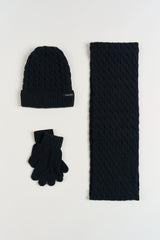 Lined Cable Knit Hat, Gloves & Scarf Set