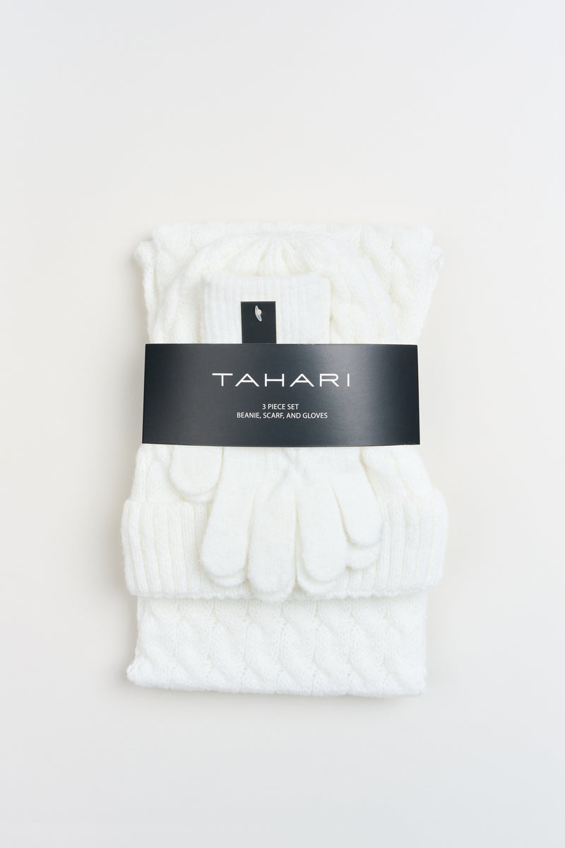 Lined Cable Knit Hat, Gloves & Scarf Set