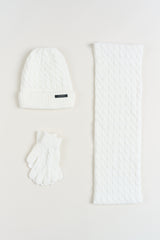 Lined Cable Knit Hat, Gloves & Scarf Set
