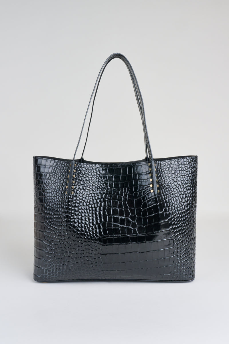 Crocodile Embossed Leather Tote