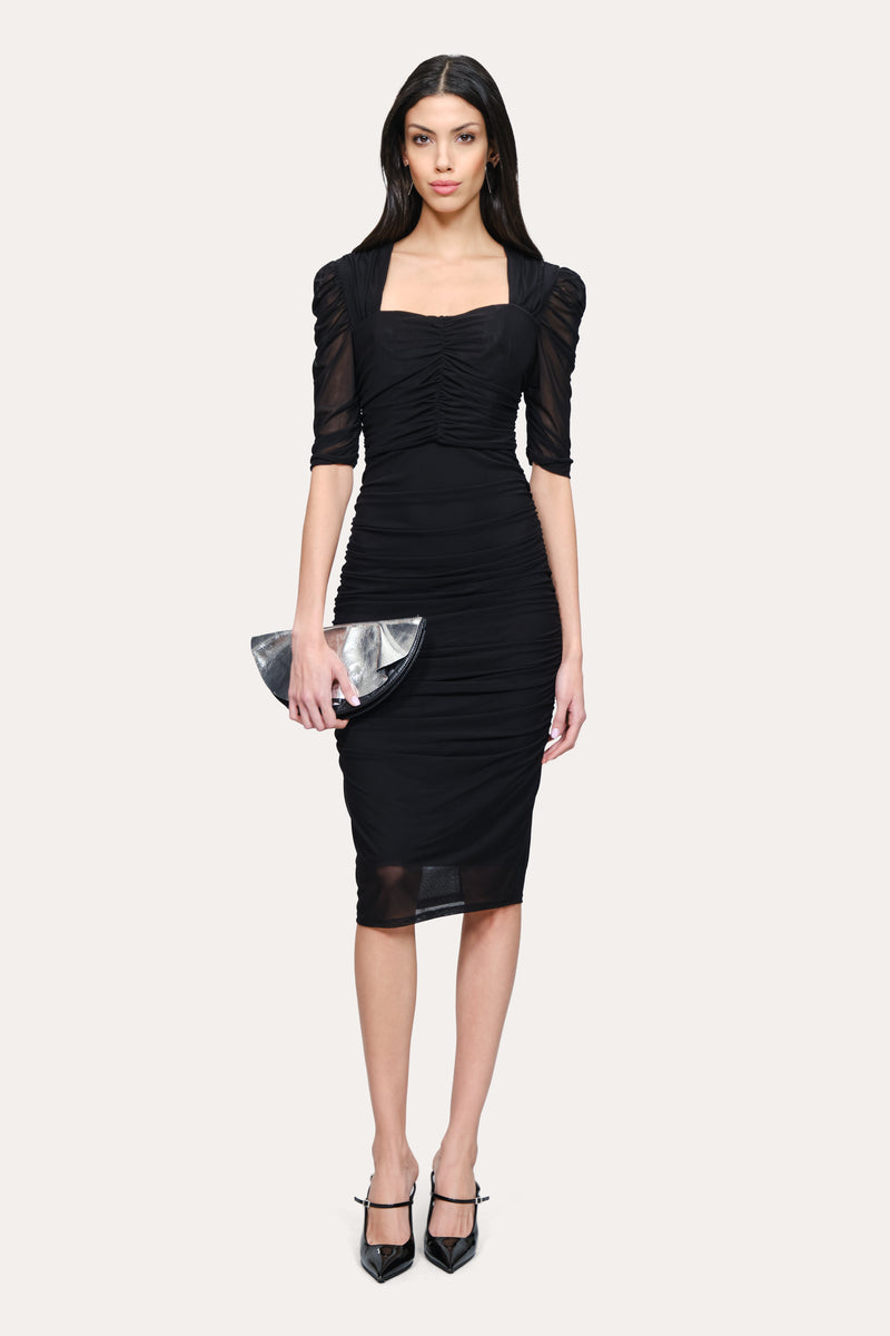 Ruched Mesh Dress Black / 8