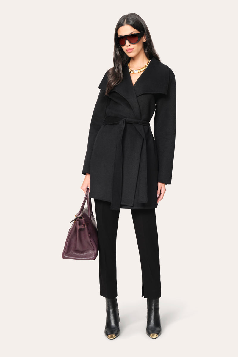 Tahari Double Face Wool Lightweight Wrap Coat