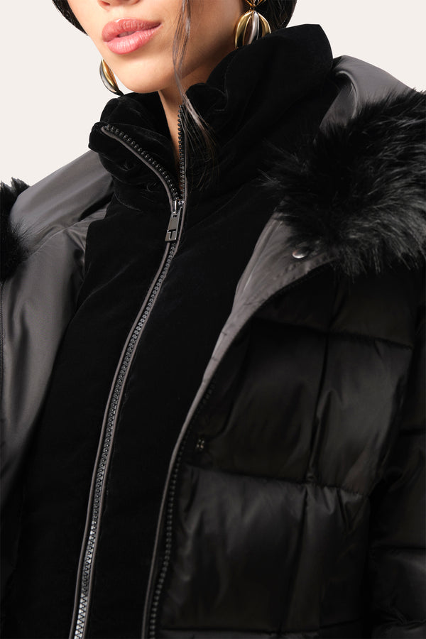 Tahari Velvet Trim Down Coat
