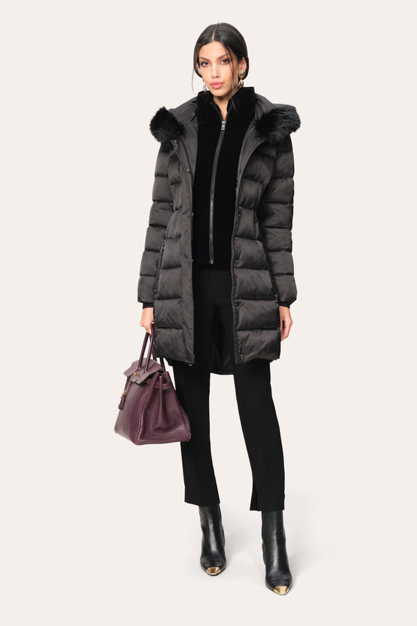 Tahari Velvet Trim Down Coat