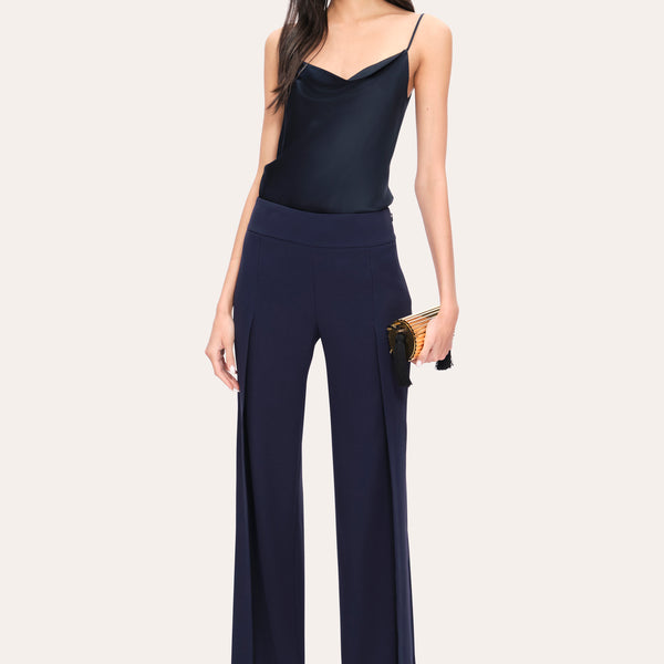 APRIORI Slacks ネイビー ワイドパンツ Crepe Overlay Slit Pant – Elie Tahari