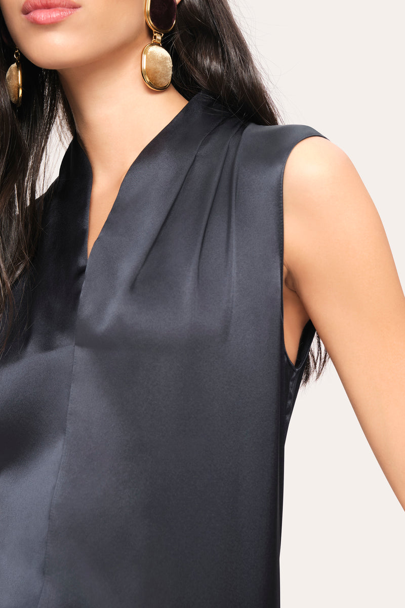 Sleeveless Silk Satin Contour Shirt