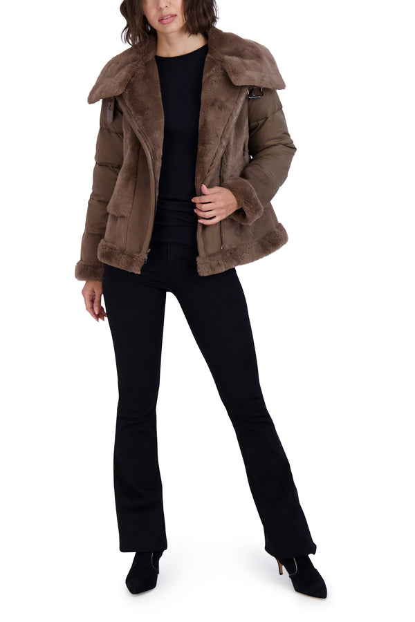 Tahari Faux Fur Asymmetric Zip Coat