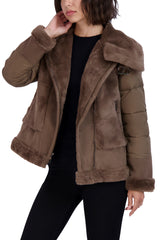 Tahari Faux Fur Asymmetric Zip Coat