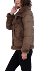 Tahari Faux Fur Asymmetric Zip Coat