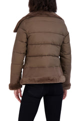Tahari Faux Fur Asymmetric Zip Coat