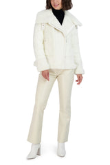 Tahari Faux Fur Asymmetric Zip Coat