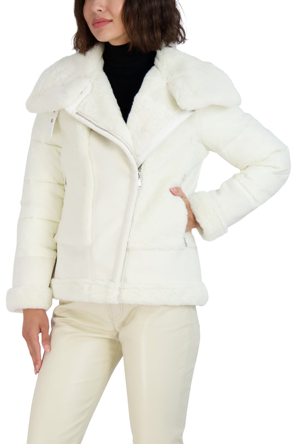 Tahari Faux Fur Asymmetric Zip Coat