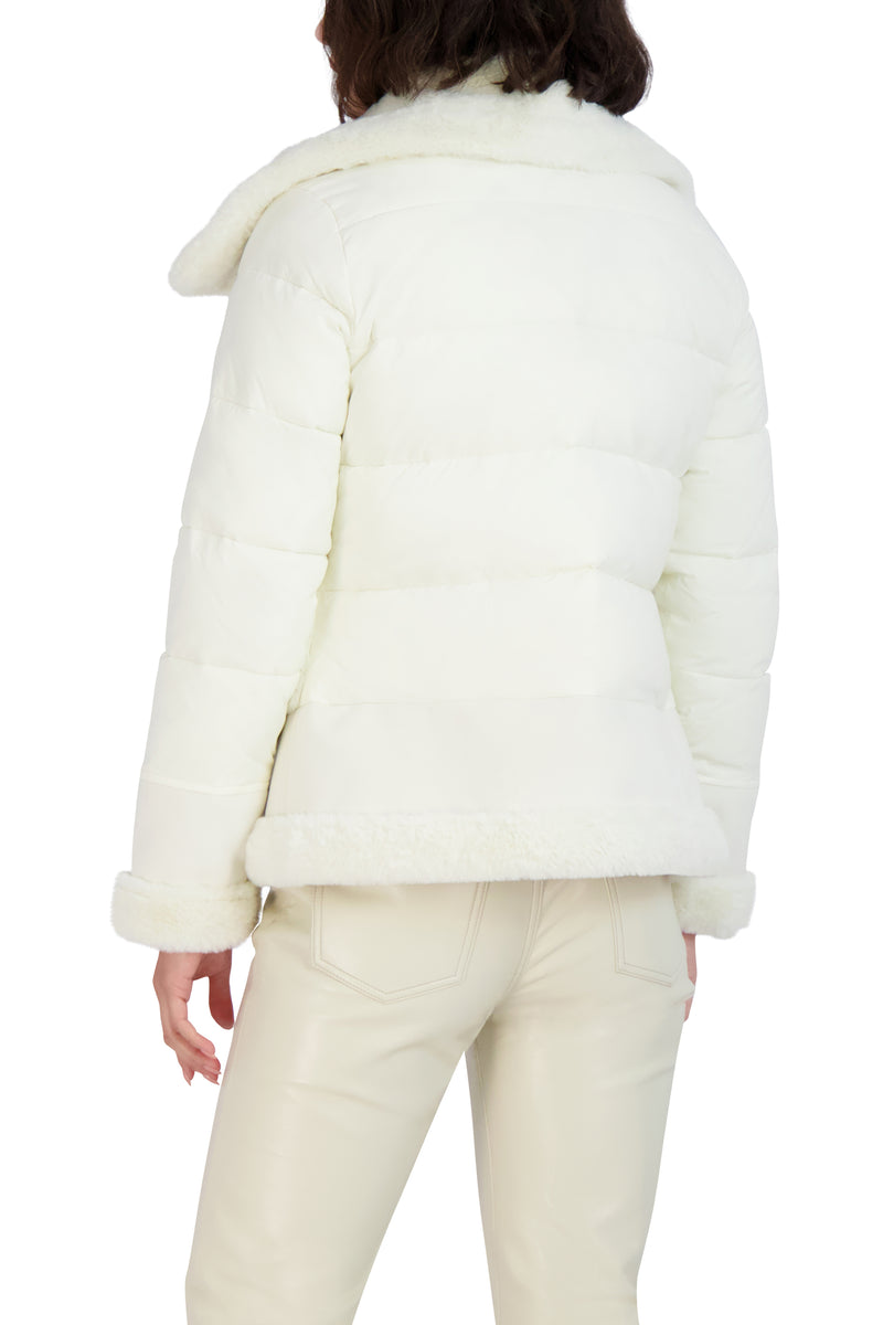Tahari Faux Fur Asymmetric Zip Coat