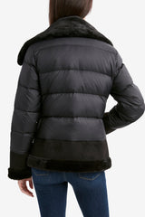 Tahari Faux Fur Asymmetric Zip Coat