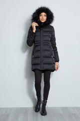 Tahari Stitched Faux Fur Hood Puffer Coat