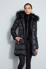 Tahari Stitched Faux Fur Hood Puffer Coat