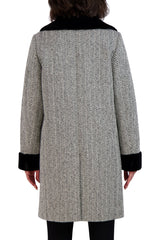 Tahari Herringbone Shearling Double Breasted Coat