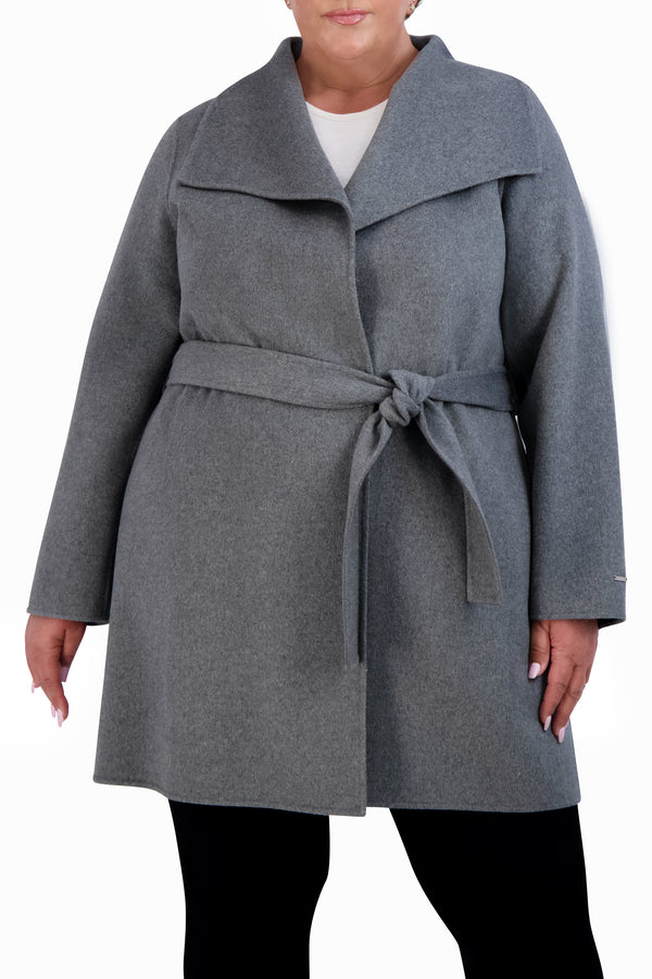 Tahari Double Face Lightweight Wool Wrap Coat, Plus Size
