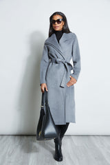 Tahari Long Double Face Wool Blend Wrap Coat