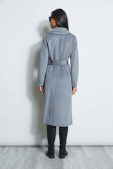 Tahari Long Double Face Wool Blend Wrap Coat
