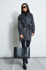 Tahari Double Face Lightweight Wool Wrap Coat