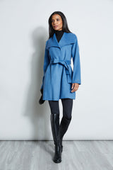 Tahari Double Face Lightweight Wool Wrap Coat