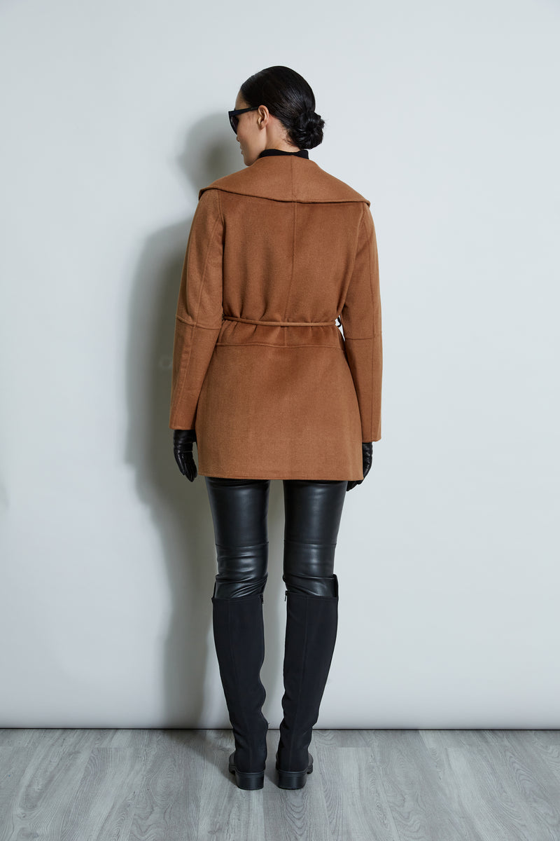 Tahari Double Face Wool Blend Belted Wrap Coat Elie Tahari