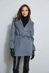 Tahari Double Face Wool Blend Belted Wrap Coat
