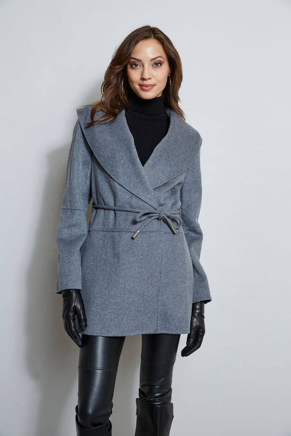 Tahari Double Face Wool Blend Belted Wrap Coat