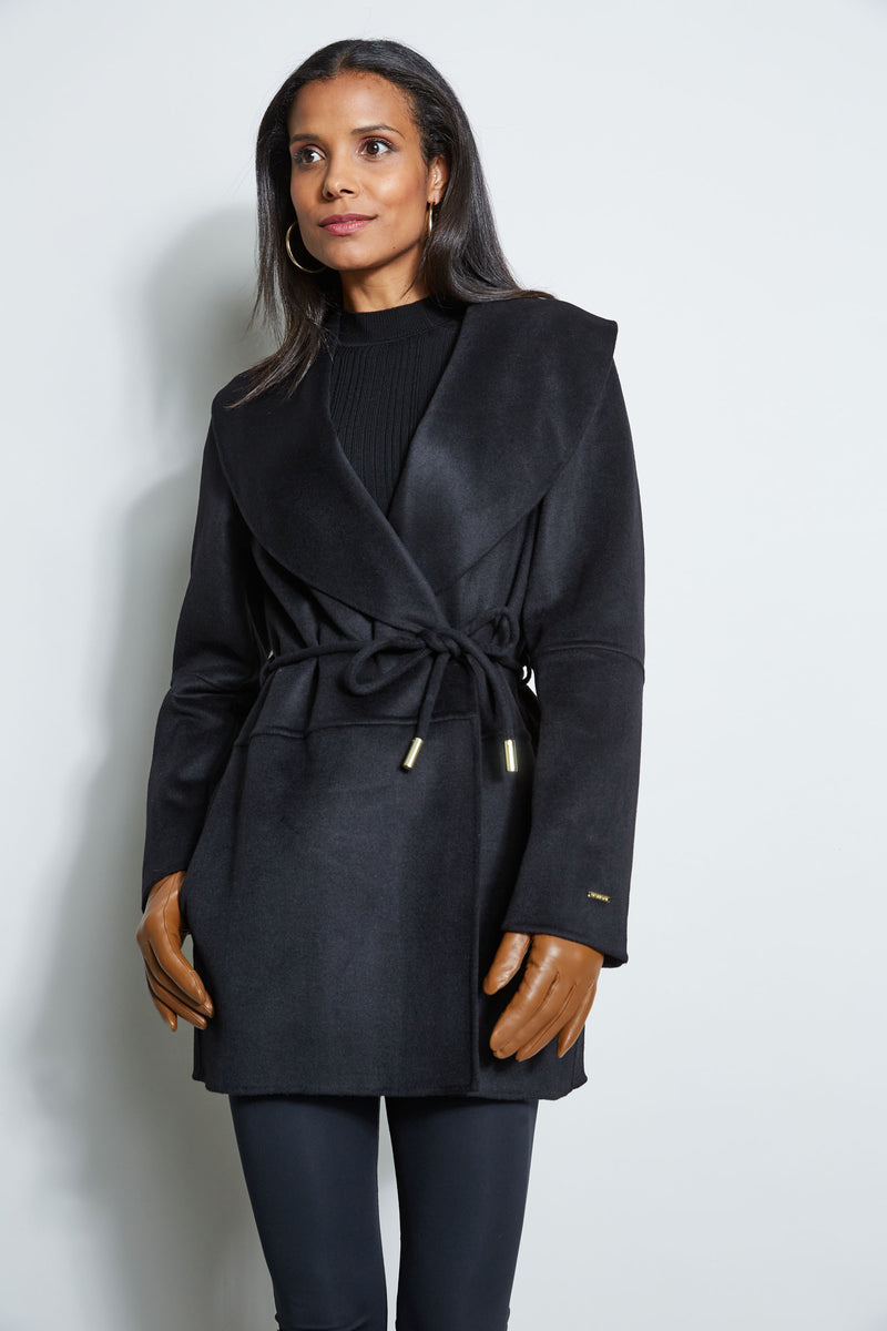 Tahari Double Face Wool Blend Belted Wrap Coat