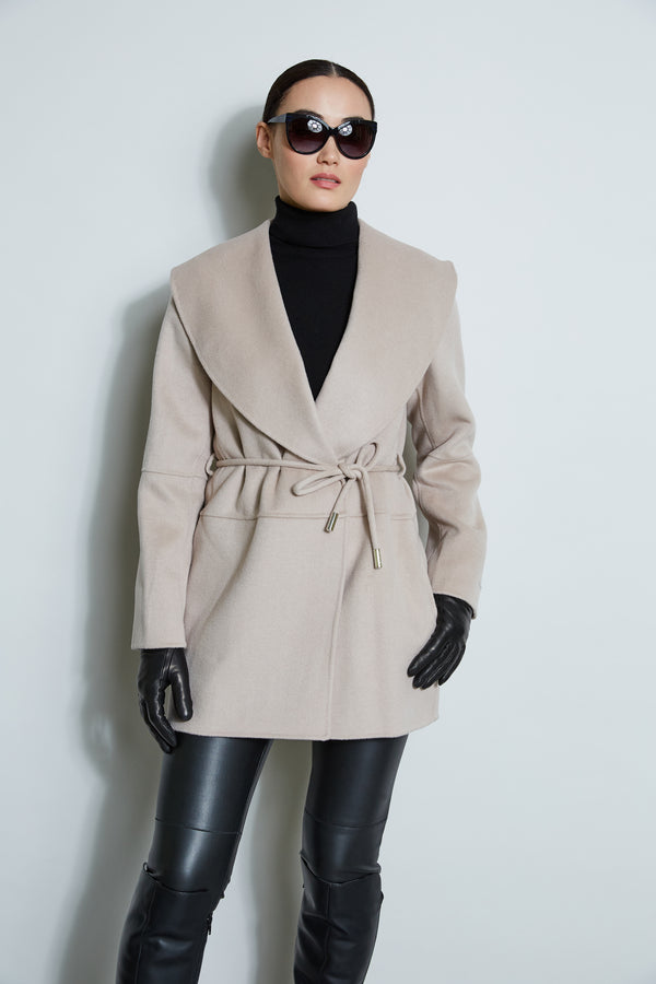 Tahari Double Face Wool Blend Belted Wrap Coat