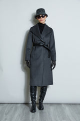 Tahari Double Face Wool Vegan Leather Trim Coat